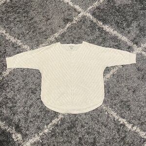 Dana Bachman Sweater Women’s XLarge White Metallic Gold 3/4 Sleeve Knit Pullover